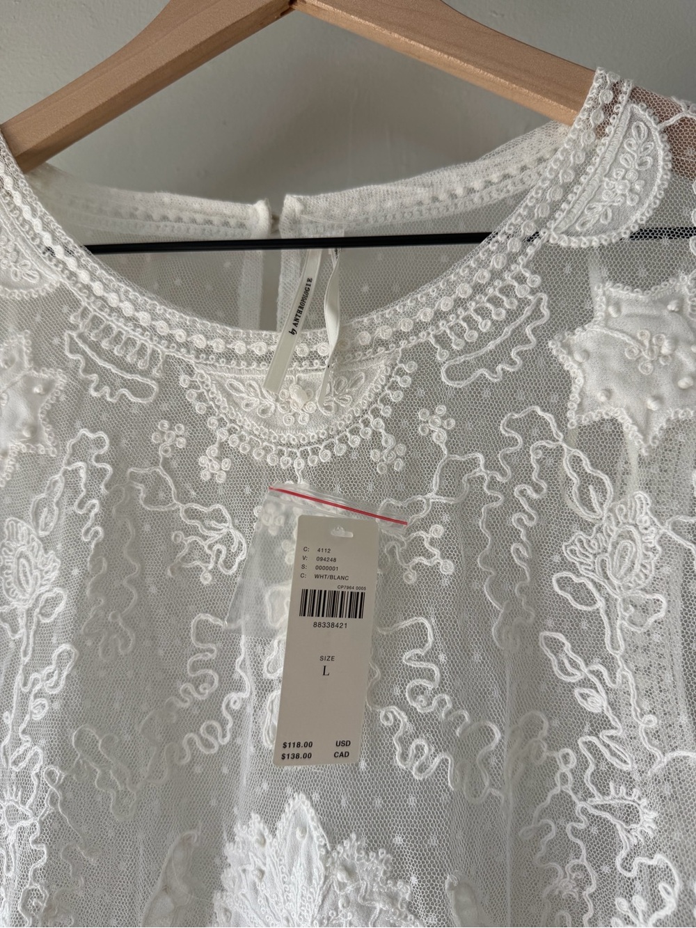 Anthropologie White Sheer Embroidered Long-Sleeve Blouse - Picture 3 of 6